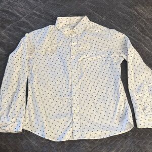 Men's White Patterned Shirt Slim Large